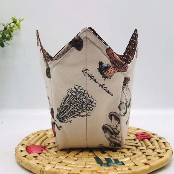 3 Piece Set of Microwave Cozies, Reversible Neutral Mushrooms, Plate, Bowl, Pint - Picture 8 of 9